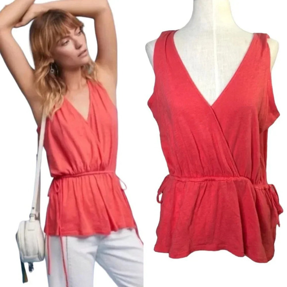 Anthropologie Pure + Good Becka Tank Top Surplice Jersey Drawstring‎ Red Size XS - Picture 1 of 8